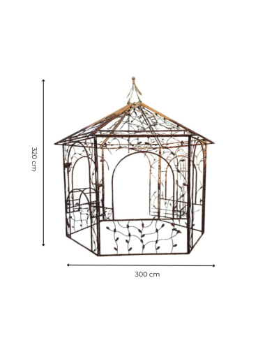 HEXAGONAL KIOSK WITH MAPLE LEAVES AND IRONWORK H320