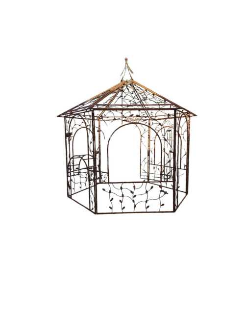 HEXAGONAL KIOSK WITH MAPLE LEAVES AND IRONWORK H320